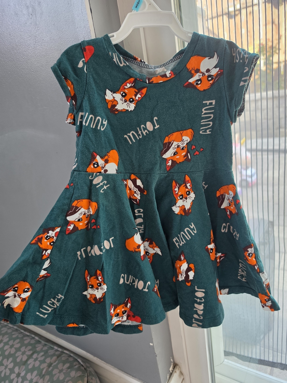 Girls' Teal Fox Print Skater Dress - Cute Fox Pattern